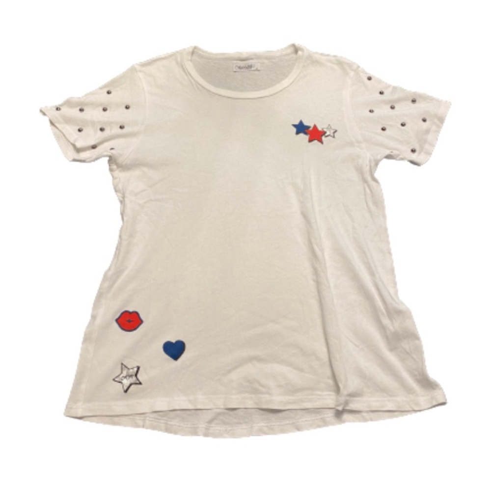 Lauren Moshi | Stylish White Graphic Studded Short Sleeve- Shirt